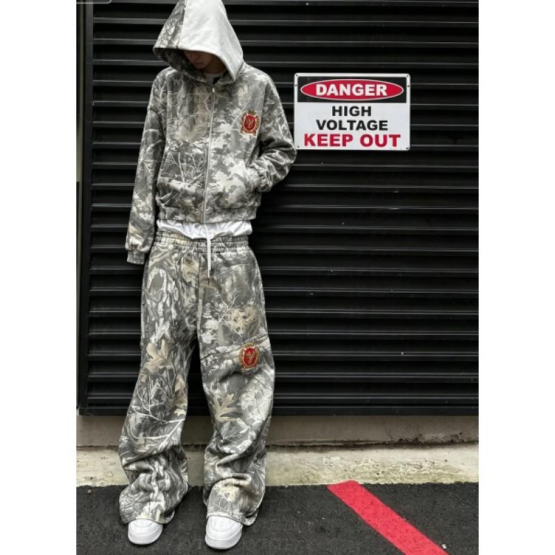 Oversized Y2K Streetwear Hoodie Set With Contrast Camo Print Loose Fit Sweatshirt Straight Leg Pants Teens