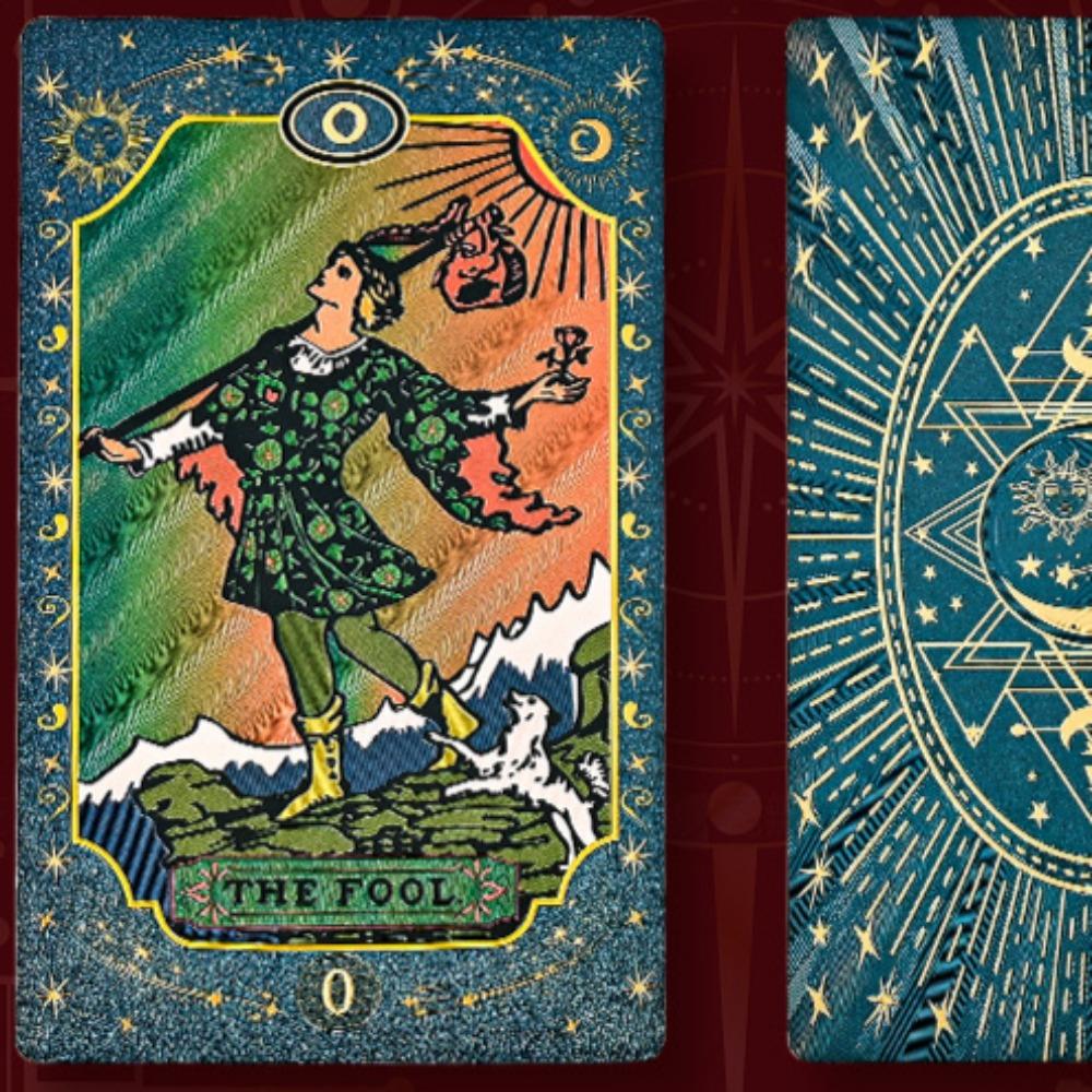 Blue Moon Smith Waterproof Gold-Foil Tarot Cards 12*7cm - Divination Deck with Metallic Finish, Mystic Design 78 Pcs Cards