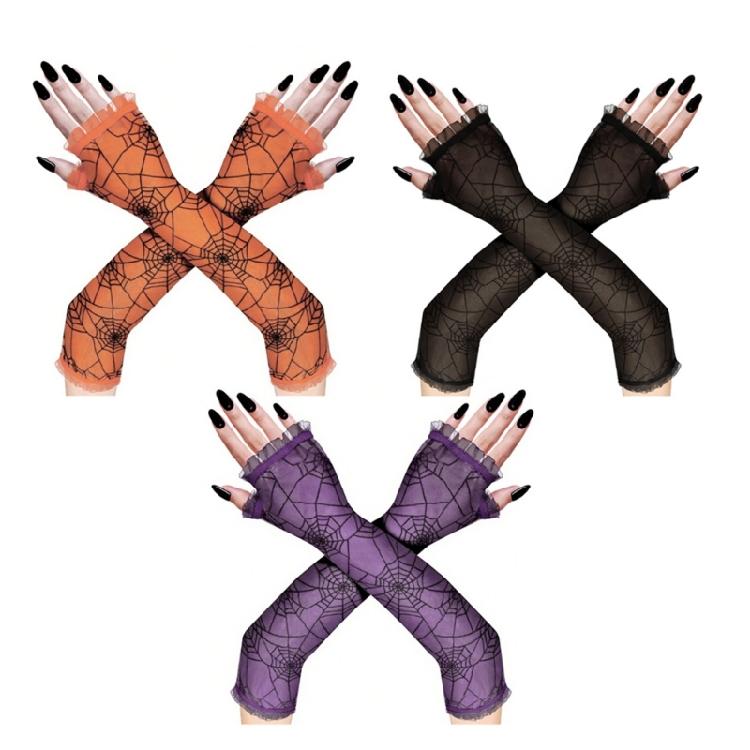 Stretchable Full Arm Gloves With Web Design Ideal Cosplay Gloves for Halloween Witch Costume Accessories