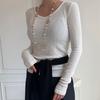 New ArriVals Open Run Women Sheer Rib Long SleeVe V Neck Slim STreTch T shirT