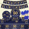 50Th Birthday Party Tableware Ink Blue Disposable Paper Plates Paper Cups Tissue Tablecloths Party Birthday Decorations