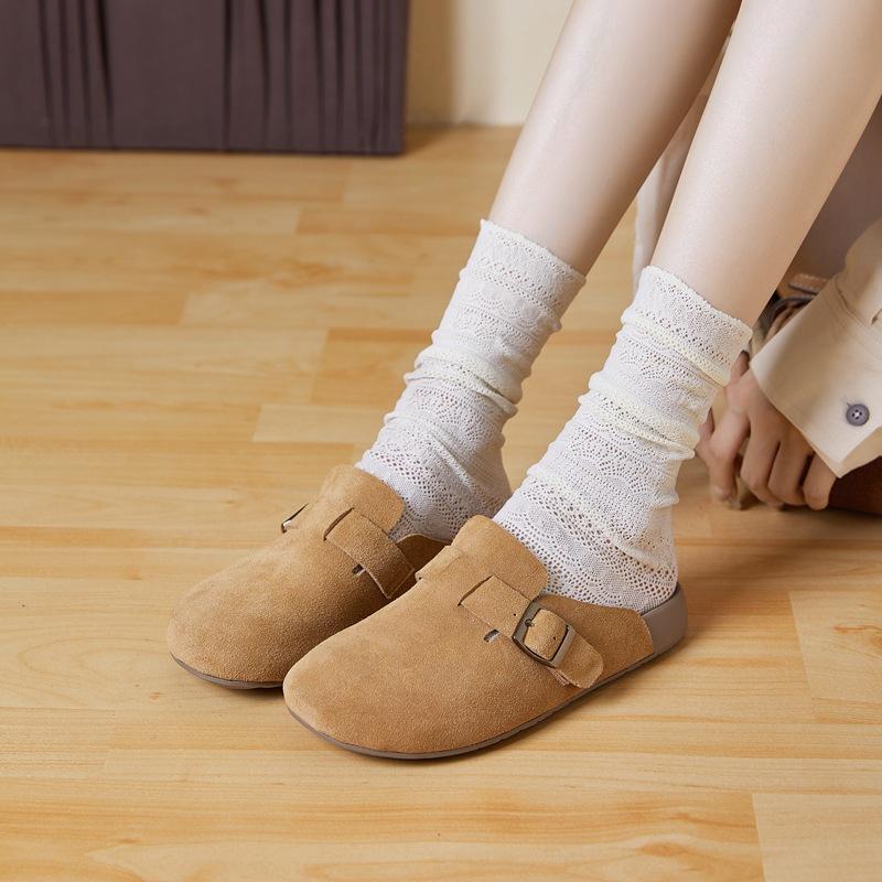 Thick-soled slippers for women to wear spring new leather retro bag head lazy one-pedal casual slippers