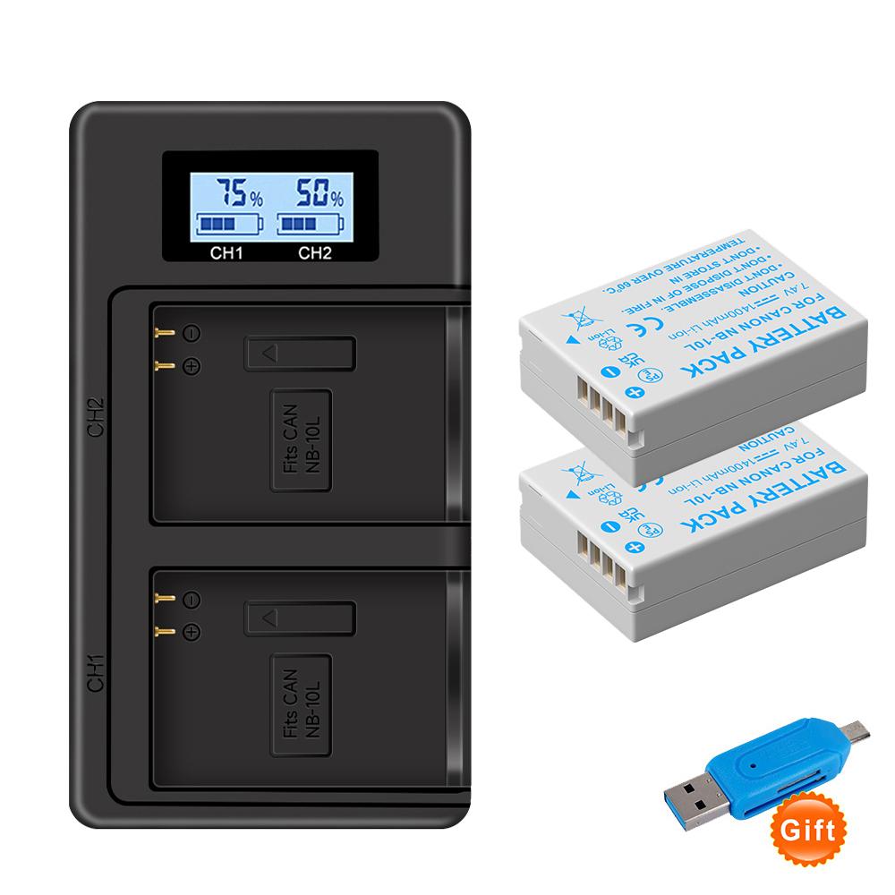 PALO 1400MAh NB-10L NB10L + Pengisi Daya LCD Dengan Port Tipe C & Kabel USB Untuk Canon G1X G15 G16 SX40HS SX50HS SX60HS SX40 SX50