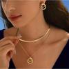 Stylish and Simple Geometric Spiral Circle Pendant, with Flat Snake Chain, Round Snake Chain Double-layer Collarbone Chain Set