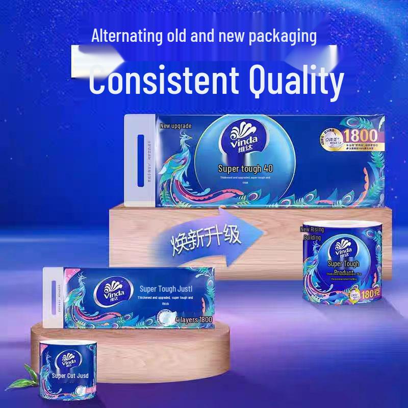 Vinda National Trend 4-lagiges superfestes Toilettenpapier, 1800g Kernwicklung auf Rolle mit Halter