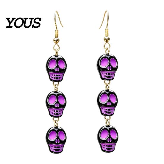 Lightweight Festival Earrings 1 Pair Acrylic Halloween for Women, Triple Skulls Drop Dangle Creative Skull Ornament Earrings, Gothic Jewelry