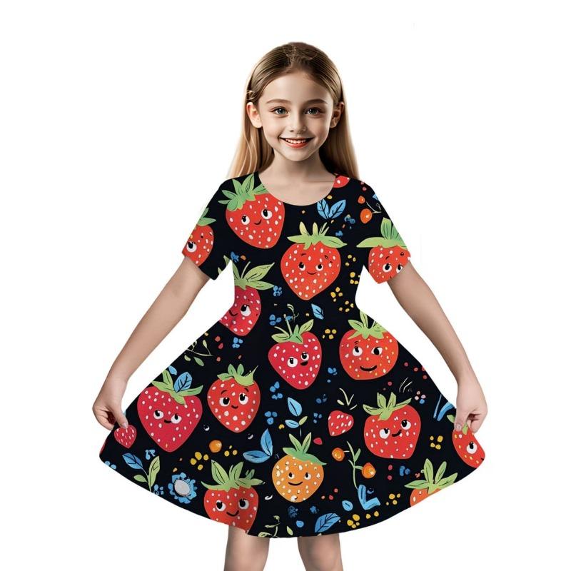 2026 Summer Hot Sale Strawberry Print Kids Princess Dress Comfortable Casual Fruit Kids' Beach &