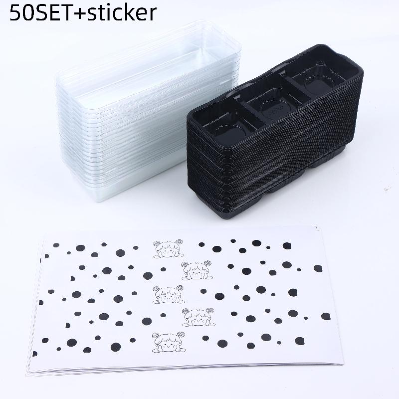 50Pcs Black 3 Grid Pastry Packaging Box With Lid Cake Roll Pastry Takeaway Freshness Boxes Food Grade Baking Dessert Case