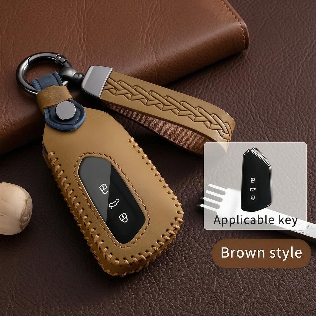 Leather Key Fob Case For Vw Volkswagen Tiguan L Tayron T-Roc Teramont Magotan B8 Passat Smart Remote Key Cover Protector Shell