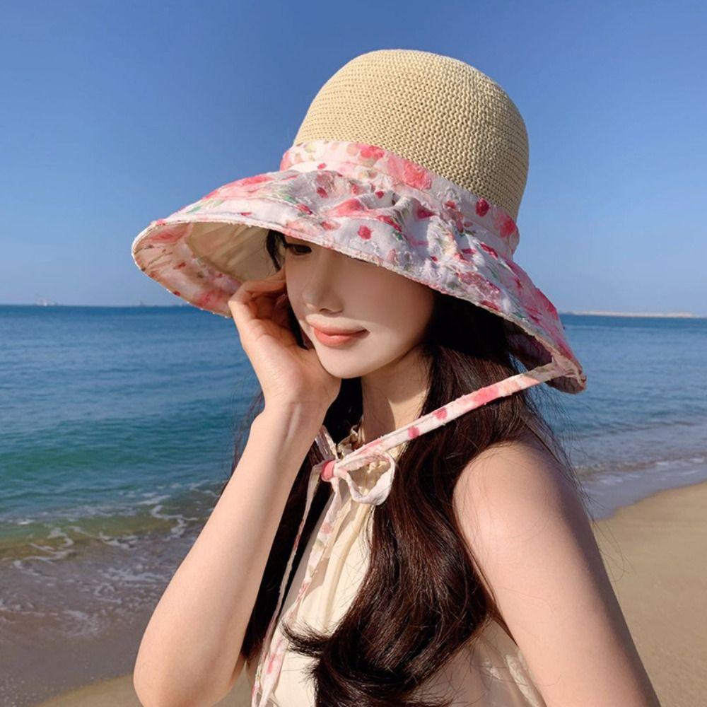 Spring Summer Straw Sun Hat French Style Women's Sun Hat Elegant Seaside Beach Cap  Outdoor