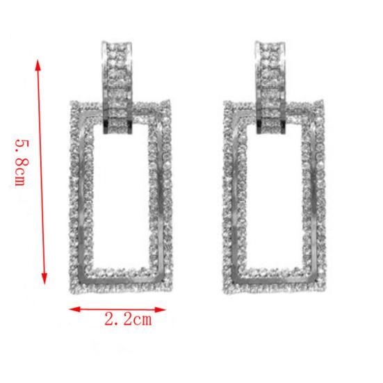 Pendientes colgantes rectangulares huecos con incrustaciones de diamantes de imitación para mujer, regalo de joyería