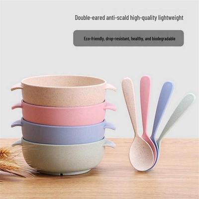 Eco-friendly Wheat Straw Children's Bowl & Spoon Set with Handle.