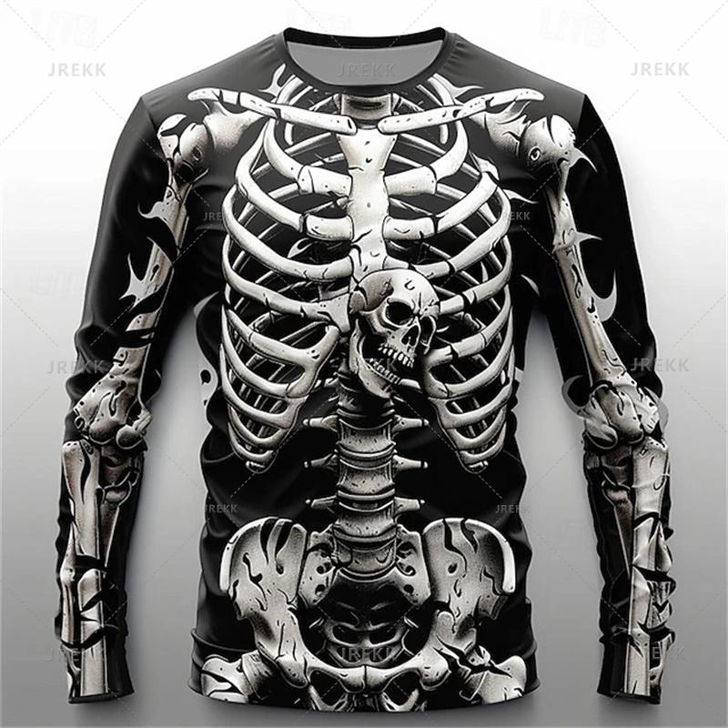 Autumn New 3D Skeleton Skulls Print Long Sleeve T Shirt Horror Skull Graphic Long Sleeve Clothes Vintage Cool Mens Clothing Tops