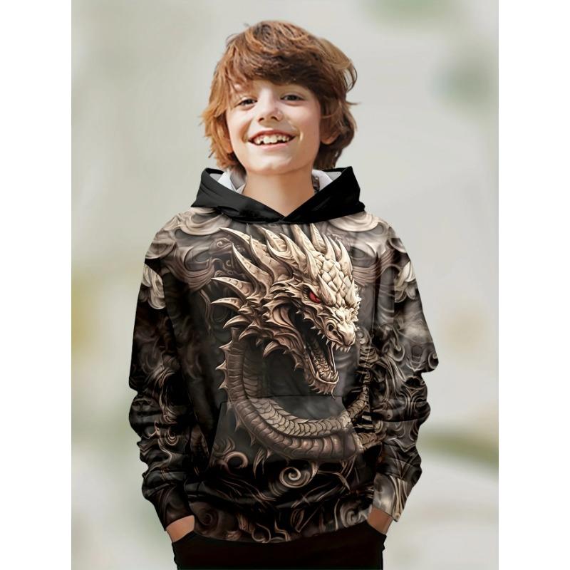 Autumn 3D Dragon Printed Hoodies Fashionable Casual Sports Long Sleeved Children's Boy Hooded Sweatshirts