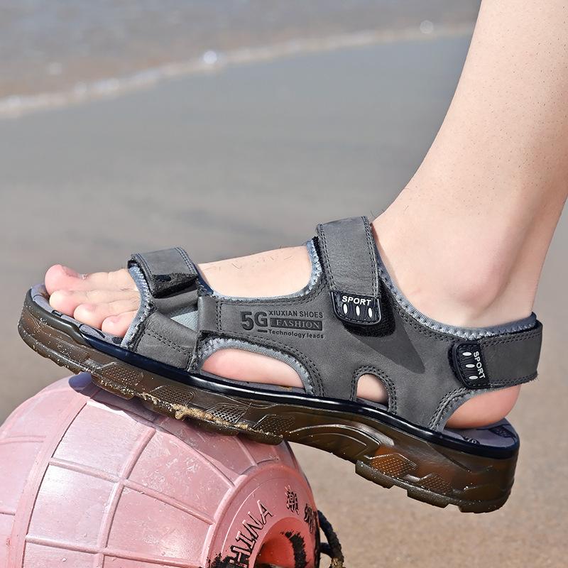 Top Layer Cowhide Sandals Summer New Non-Slip Thick Bottom Outdoor Beach Shoes Tendon Bottom Versatile Casual Shoes for Men