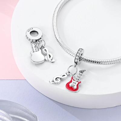 Pendentifs Note de Musique Rouge Rock Plata R Perles Originales S'adaptent aux Charms Originaux Bracelet Perles Bijoux Cadeaux Pour Femmes