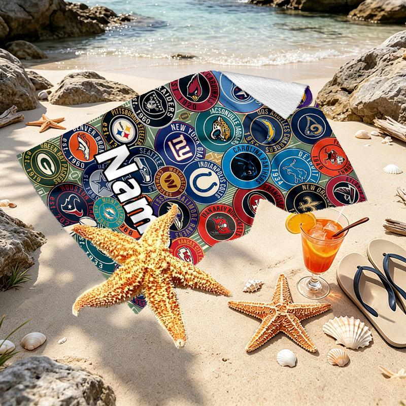 Custom Name Personalized NFL Print Beach Towel, for Trip Camping Beach Party Home Decor, Birthday Gift for Family & Friends