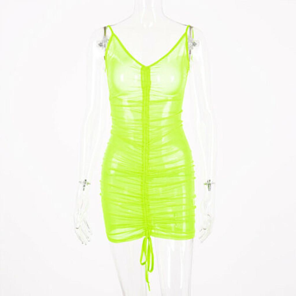 Womens Ladies Sheer Mesh Holiday Summer Beach Bod-ycon Party  Neon Dress