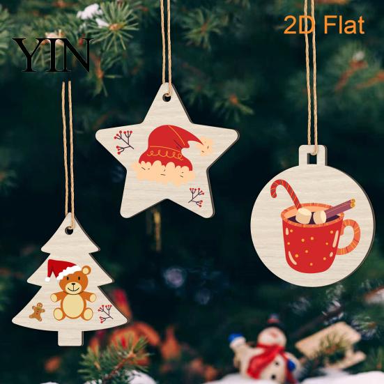 Unfinished Wood Blanks 10Pcs 2D Wooden Christmas Ornaments, Blank DIY Craft Hanging Tags, Indoor Festive Decor Tree Decorations, Slices for