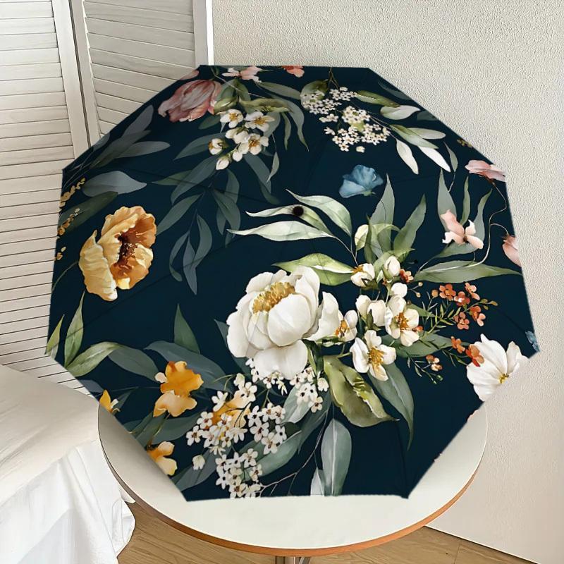 1PC Floral Pattern Umbrella-8-Rib Reinforced Portable Folding Travel Suitable for All Seasons Outdoor Daily Use Is an Ideal Choice  -K0414