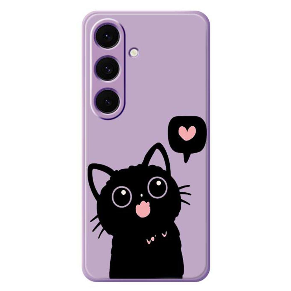 For Samsung Galaxy S24 FE Case Love Black Cat Pattern Printing Straight Edge TPU Phone Back Cover