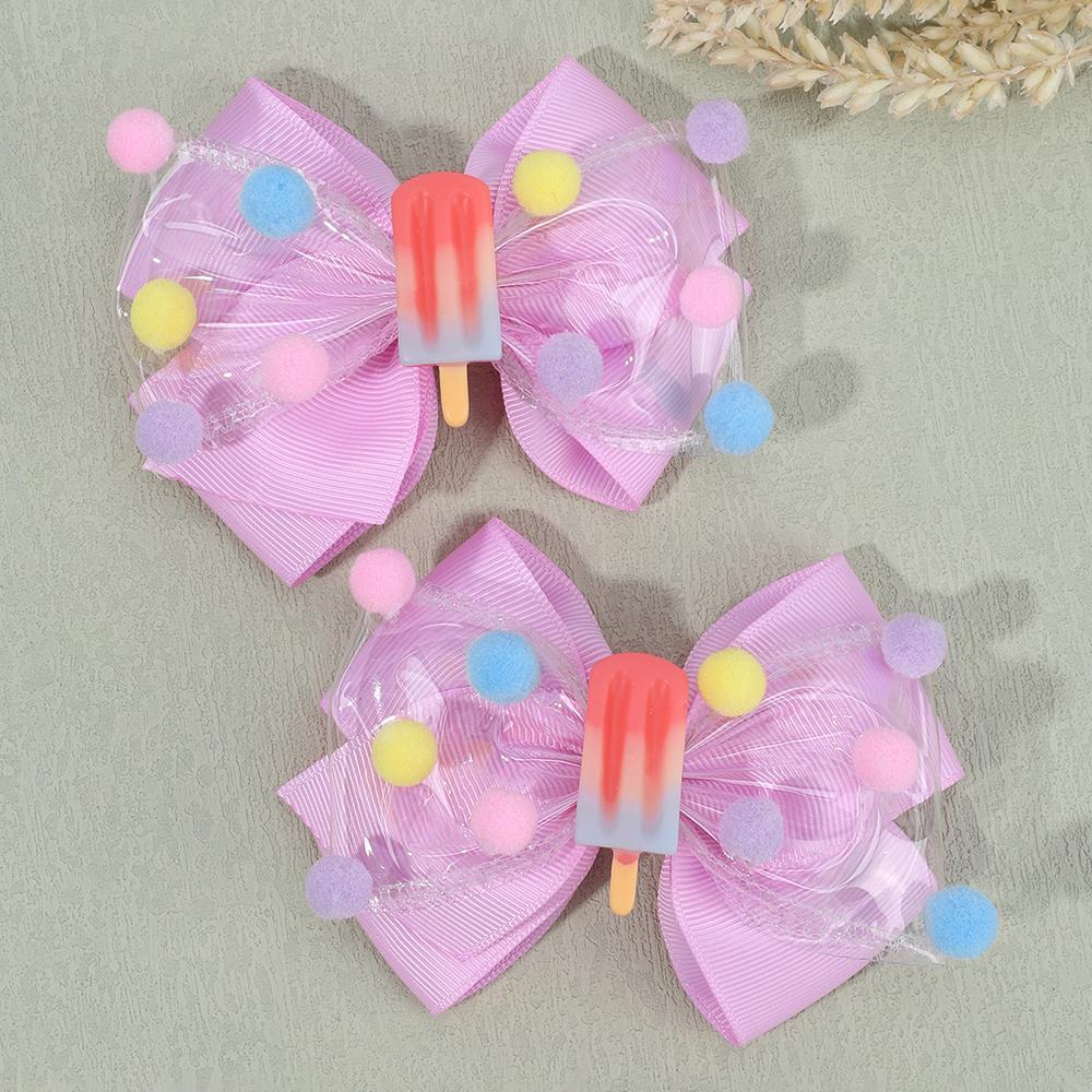 

2Pcs New Popsicle Bow Hair Clips PVC Ribbon Hairpins For Girls School Barrette Summer Popular Kawaii Children Hair Accessories