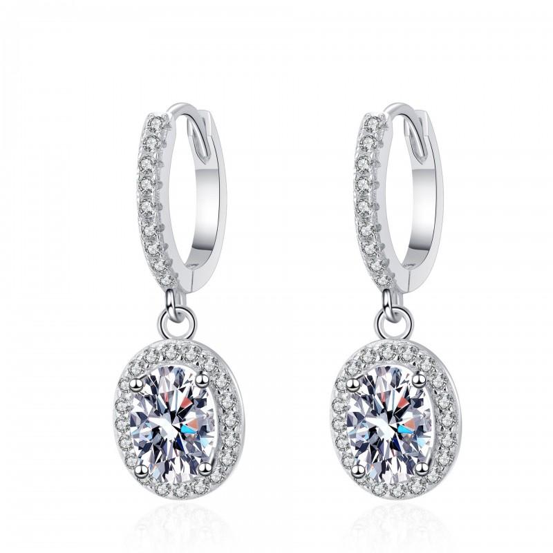 Elegant Oval Moissanite Stud Earrings Women Sterling Hypoallergenic Chic Jewelry 925 Sterling Silver White Gold Plated
