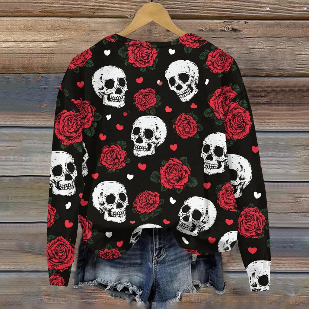 Women's Casual Long Sleeve Halloween Print Neck Sweatshirt