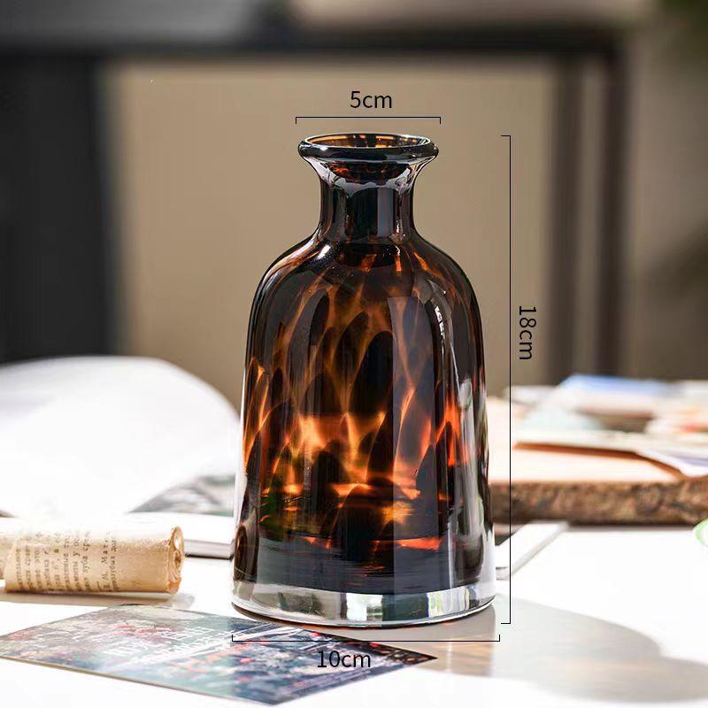 New Arrival Leopard Print Glass Vase Light Luxury Retro Desktop Ornament for Home Model Room & Living Room