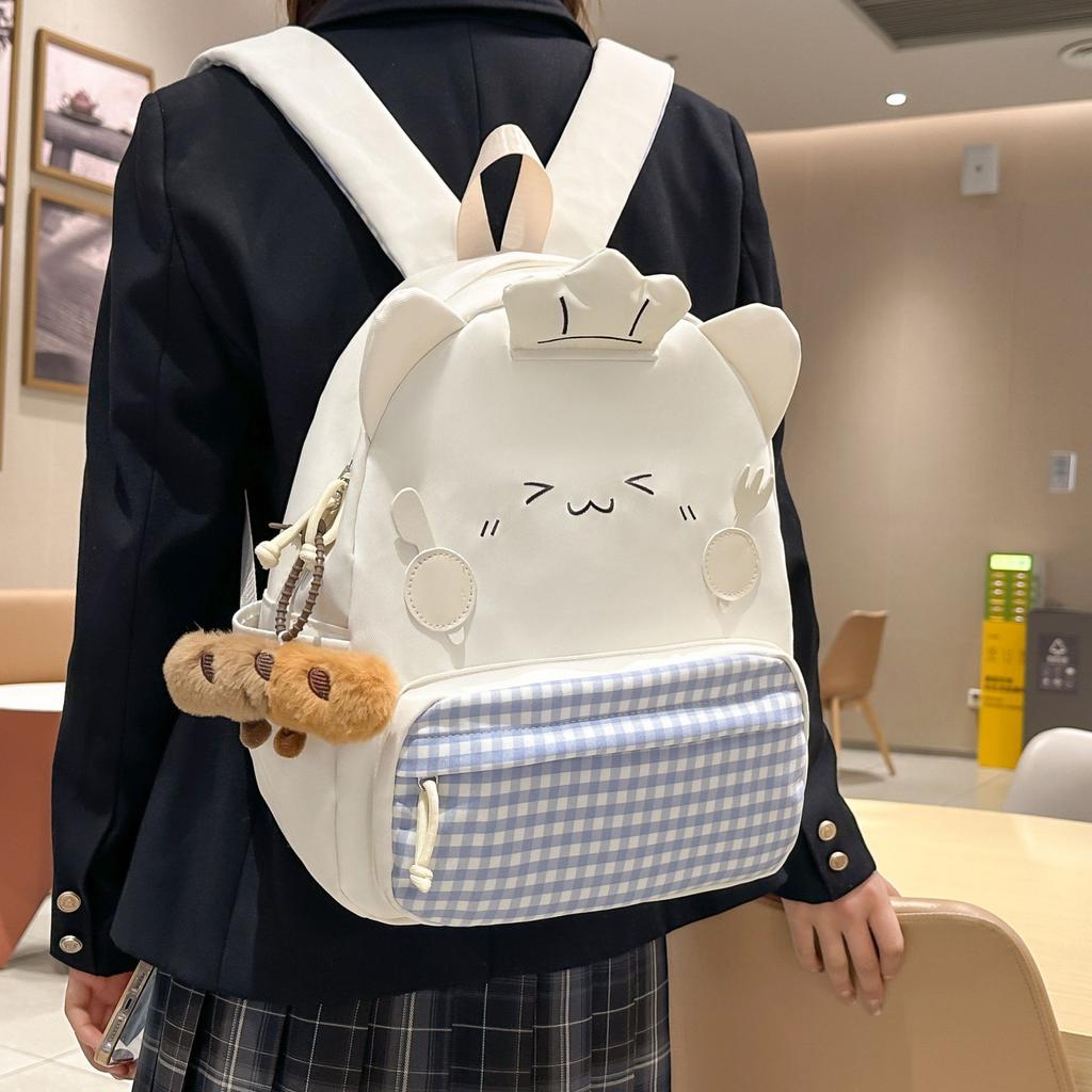 Schoolbag Cute Cartoon Plaid Backpack Female Student Travel Cat Small Backpack High Value Versatile Light Class Bag