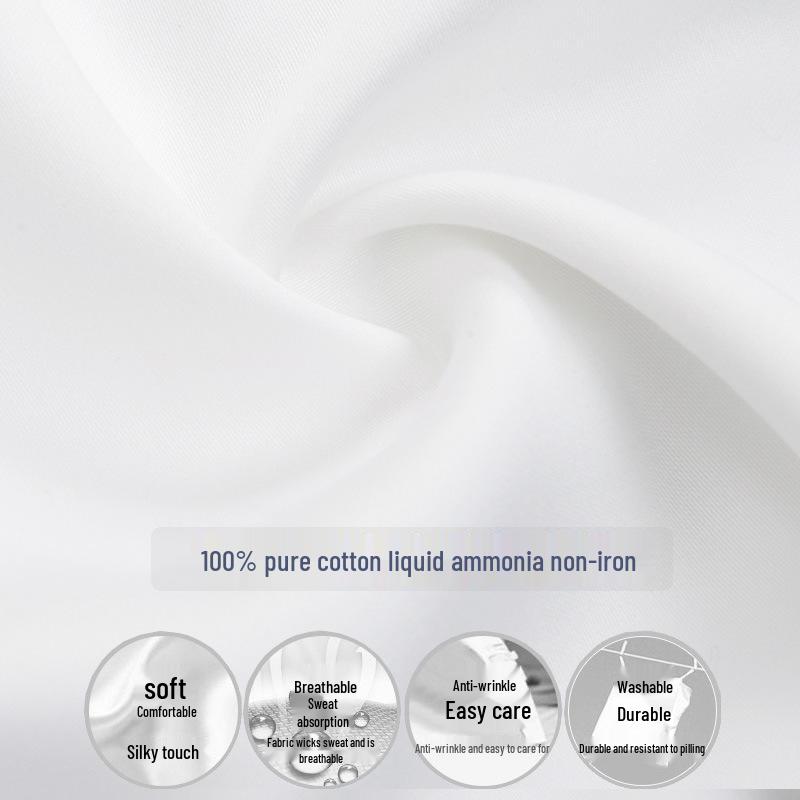 Golden Shield Herr Ren Bomull Slim Fit Kortärmad Vit Skjorta - Strykfri, Business Casual