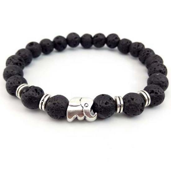 Unisex Buddha Head Volcanic Stone Bracelet with Elephant Footprint Beads