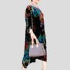 Frühling/Sommer Damen Übergröße Kleid Vintage Bedrucktes Samtkleid Lockerer Rundhalsausschnitt Langes Blumenkleid