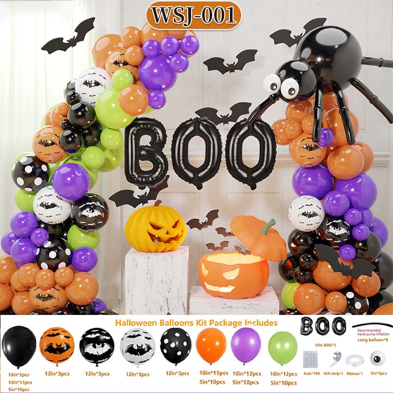 Halloween Bat Decoration Balloon Garland Arch Kit 3D Spider Bat Foil Black Orange Ballon Latex Confetti Globos Party Supplies
