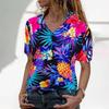 Stile Hawaiano Stampa 3D Monopetto Donna Camicia Hawaiana Moda Collo a Revers T-Shirt Estiva Manica Corta Donna