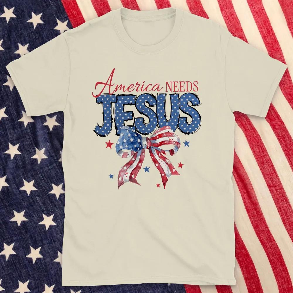 America Needs Jesus Christian TShirt Mens and Womens Short Sleeve Cotton Tees Retro HipHop Tops Summer Blouse Men Clothing
