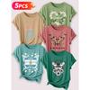 Go for a specific forest-themed, fresh floral and butterfly artistic aesthetic print Five-piece set of women's short-sleeve tops Elegant summer