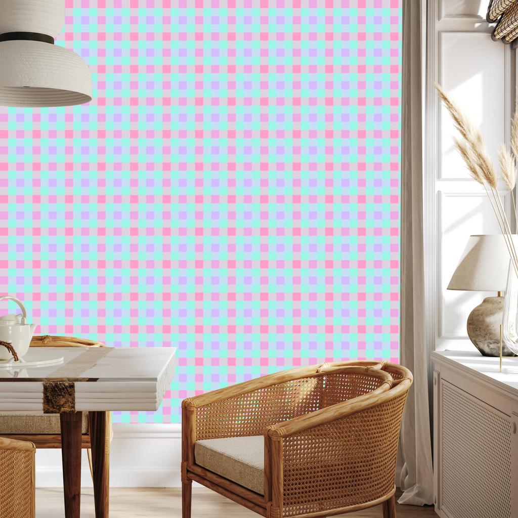 Candy Check Wallpaper Light Gray and Mint 50x1000