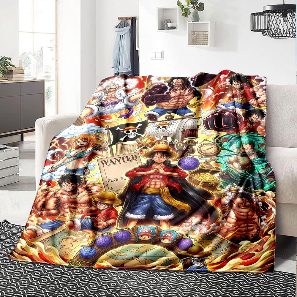 Anime One-Piece Print Flannel Blanket High Quality Warm Comfortable Cover for All Seasons Perfect for Gifts Home Decor