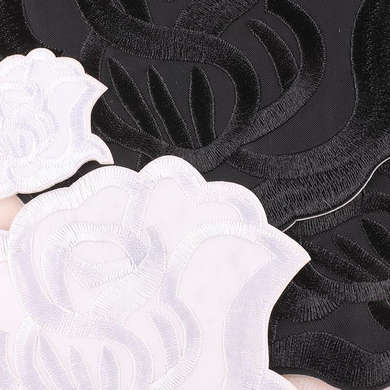 Embroidery label, black and white roses, sheets, fill smoke holes, down jacket patches, clothing accessories, self-adhesive stickers