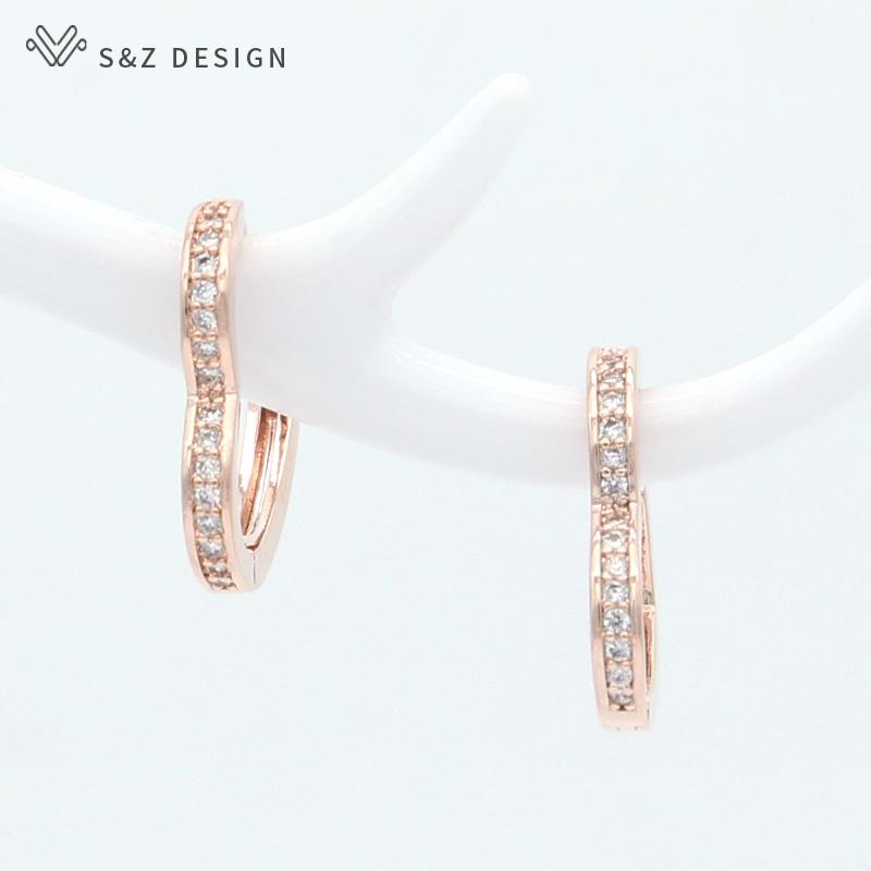 Fashion Rose Gold Color Heart Shape Drop Earrings For Women Girl Jewelry Gift Trendy Elegant Cubic Zircon Eardrop