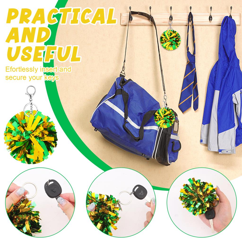24Pcs Cheer Pom Pom Keychain Cheering Keyring Charm Foil Keychain Cheerleader Gift Plastic Pom Cheer Camp Gift