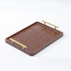 Vintage Nanmu Bamboo Tea Tray with Dual Metal Handles Kosher Je New Year & Festival Serving Platter for Cups/Cakes