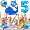 5th Birthday Whale Balloons, Blue, 9 Count, Ocean Theme, Boys & Girls