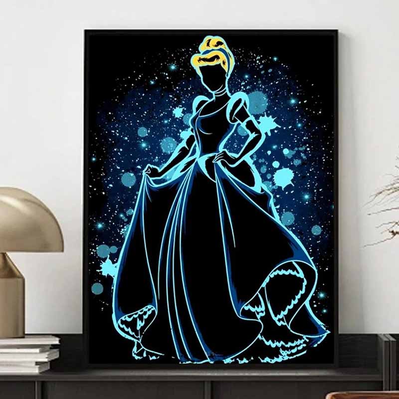 Disney Diamond Painting 5D Cinderella Neon Silhouette Illustration Cartoon Movie Cross Stitch Embroidery Handmade Gift Home Decoration