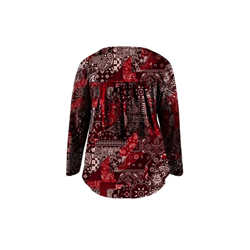 Women S Plus Size V Neck Long Sleeve Paisley Pattern Loose Fit T Shirt