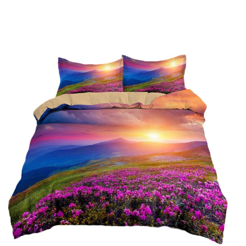 Three-Piece Beautiful Landscape 3D Bedding Grassland Printing Quilt Cover Home Textile