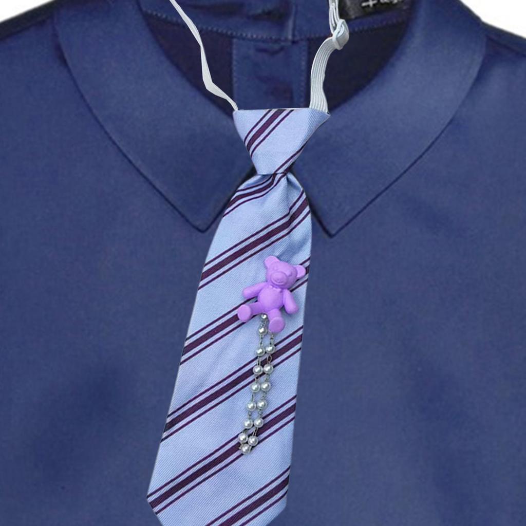 Boys Girls Cute Bear Pearls Chain Striped Necktie Children School Uniform Adjustable Pre Tied Ties for Wedding Parties