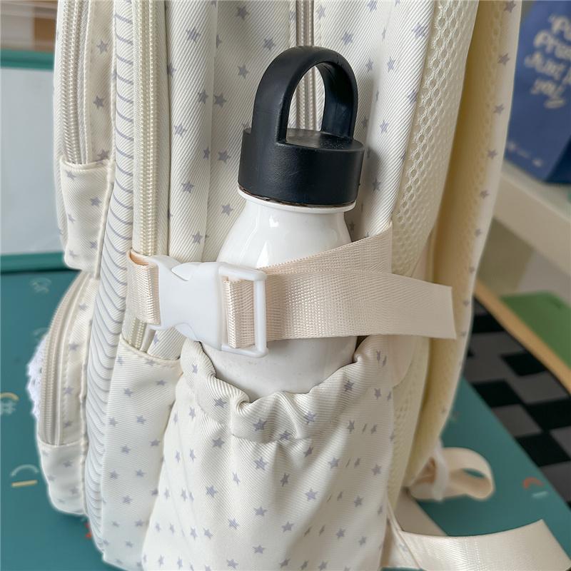 Mochila con Adorno de Encaje Rayas Estrelladas con Ventana Frontal Transparente y Múltiples Bolsillos Gran Capacidad Mochila Escolar Diaria para Adolescentes Estudiantes Viajes Diarios