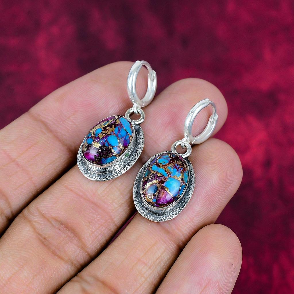 Rosa taggiga kopparturkosa örhängen, handgjorda ädelstensörhängen, 925 massivt sterlingsilverörhängen antika smycken, för förlovningspresent